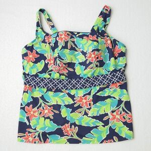 Lands‎ End Tankini Swim Top Navy Floral Print Plus Size 16W DD